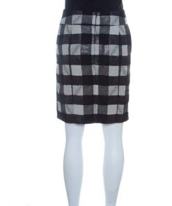 Emporio Armani Monochrome Checkered Lurex Knit Pencil Skirt S For Women -Emporio Armani sale luxury women emporio armani used clothes p142029 0003