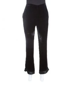 Emporio Armani Black Velvet Pleated Ruffle Bottom Pants S For Women -Emporio Armani sale luxury women emporio armani used clothes p143285 0003
