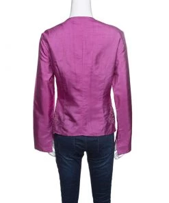 Emporio Armani Pink Raw Silk Embellished Long Sleeve Top L For Women -Emporio Armani sale luxury women emporio armani used clothes p146022 0003