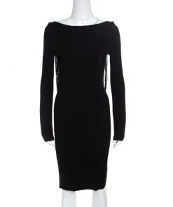 Emporio Armani Black Knit Fringed Cut Out Back Detail Bodycon Dress M For Women