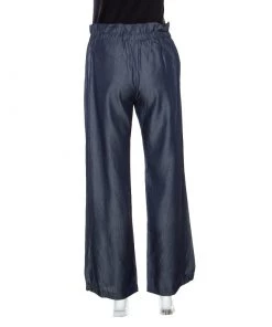 Emporio Armani Navy Blue Chambray Wide Leg Paperbag Pants S For Women -Emporio Armani sale luxury women emporio armani used clothes p161150 0003