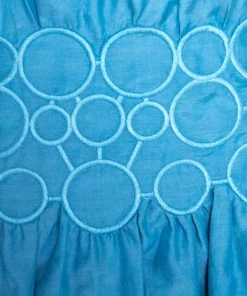 Emporio Armani Blue Embroidered Cotton And Silk Sleeveless Peplum Top S For Women -Emporio Armani sale luxury women emporio armani used clothes p161225 0004