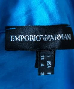 Emporio Armani Blue Embroidered Cotton And Silk Sleeveless Peplum Top S For Women -Emporio Armani sale luxury women emporio armani used clothes p161225 0005