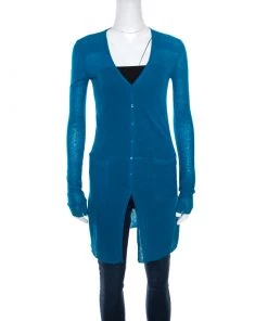 Emporio Armani Teal Blue Knit Long Cardigan S For Women