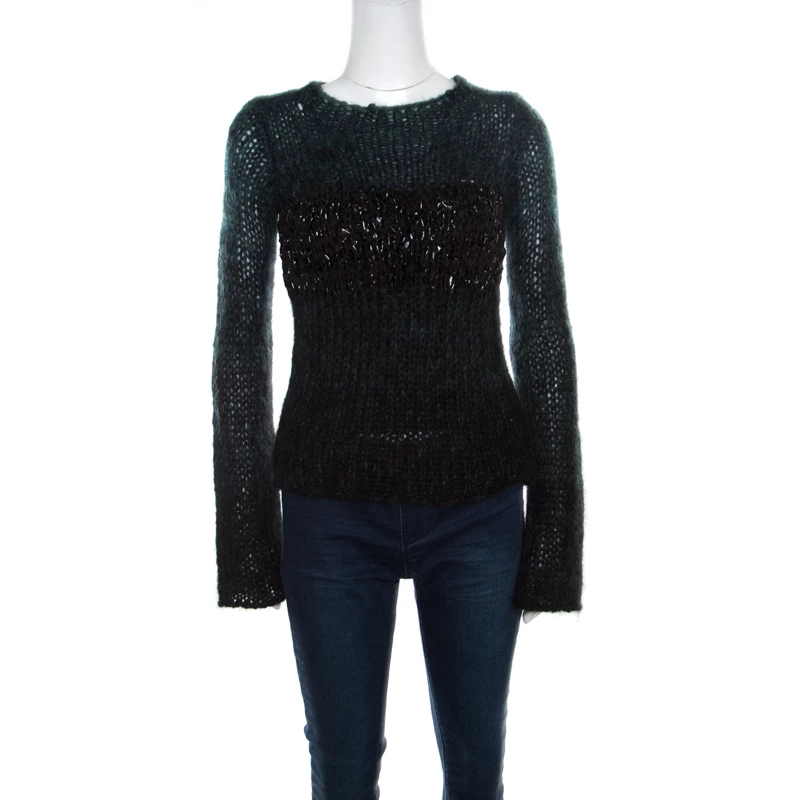 Emporio Armani Green Mohair And Wool Blend Braided Bodice Detail Sweater S For Women 3 Emporio Armani Green Mohair And Wool Blend Braided Bodice Detail Sweater S For Women
