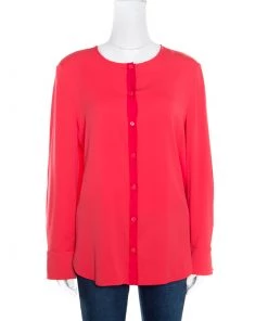 Emporio Armani Red Mulberry Silk Long Sleeve Blouse L For Women