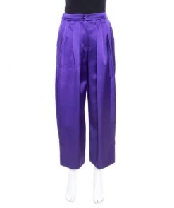 Emporio Armani Purple Satin Pleated Wide Leg Pants S For Women