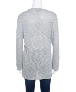 Emporio Armani Grey And White Knit Crew Neck Sweater XL For Women -Emporio Armani sale luxury women emporio armani used clothes p166124 001