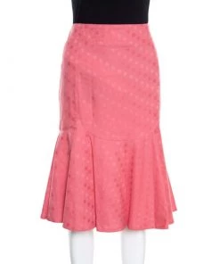 Emporio Armani Pink Geometric Pattern Cotton And Linen Pleated Hem Skirt L For Women