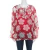 Emporio Armani Red And White Floral Printed Silk Neck Tie Detail Blouse XL For Women -Emporio Armani sale luxury women emporio armani used clothes p170342 005