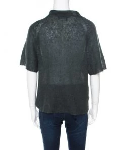 Emporio Armani Grey Loose Knit Short Sleeve High Neck Sweater M For Women -Emporio Armani sale luxury women emporio armani used clothes p180944 004