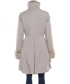 Emporio Armani Beige Rabbit Fur Trim Waterproof Dress Coat S For Women -Emporio Armani sale luxury women emporio armani used clothes p181452 002