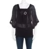 Emporio Armani Black Sheer Silk Embellished Satin Trim Blouse L For Women -Emporio Armani sale luxury women emporio armani used clothes p182062 001