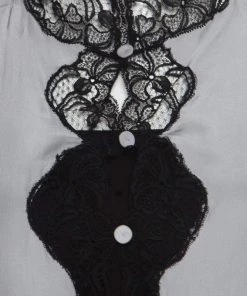 Emporio Armani Pearl Grey Silk Contrast Scalloped Lace Trim Flared Sleeve Shirt L For Women -Emporio Armani sale luxury women emporio armani used clothes p182083 007