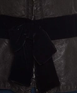 Emporio Armani Black Leather Velvet Bow Detail Biker Jacket M For Women -Emporio Armani sale luxury women emporio armani used clothes p182167 007