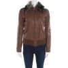 Emporio Armani Brown Leather Fur Collar Detail Zip Front Jacket S For Women