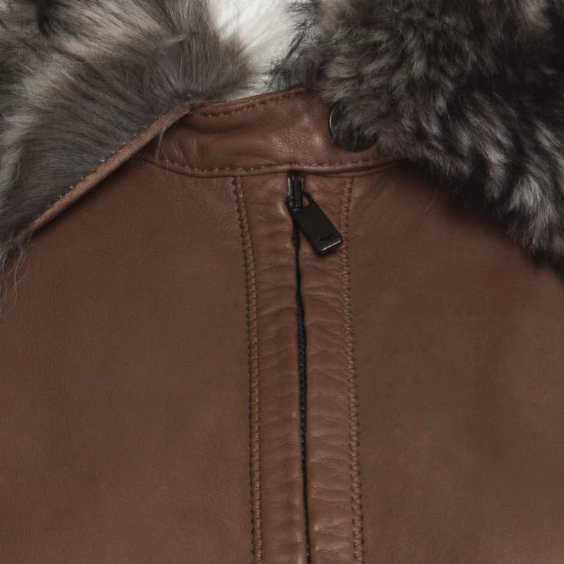 Emporio Armani Brown Leather Fur Collar Detail Zip Front Jacket S For Women 6 Emporio Armani Brown Leather Fur Collar Detail Zip Front Jacket S For Women - Image 4