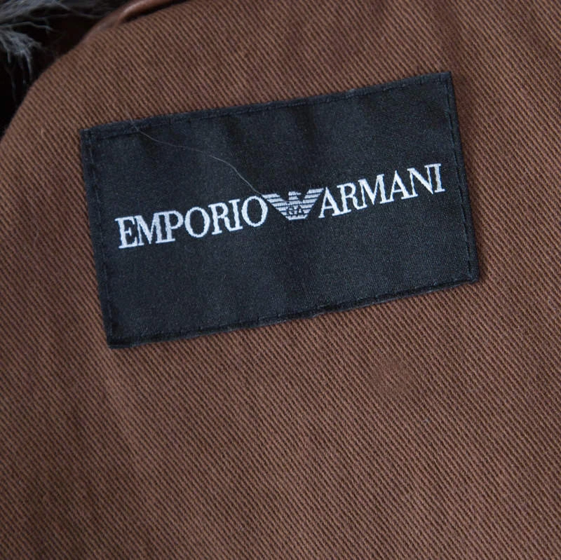 Emporio Armani Brown Leather Fur Collar Detail Zip Front Jacket S For Women 7 Emporio Armani Brown Leather Fur Collar Detail Zip Front Jacket S For Women - Image 5
