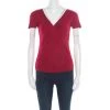 Emporio Armani Red Twist Front Detail Short Sleeve Top S For Women