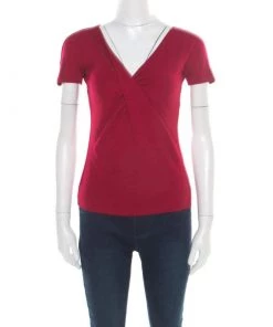 Emporio Armani Red Twist Front Detail Short Sleeve Top S For Women