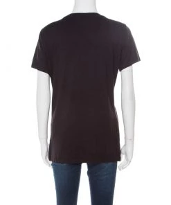 Emporio Armani Black Sequined Applique Detail Lady Motif V-neck T-Shirt L For Women -Emporio Armani sale luxury women emporio armani used clothes p183065 003