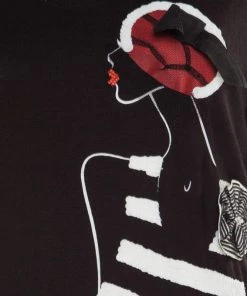 Emporio Armani Black Sequined Applique Detail Lady Motif V-neck T-Shirt L For Women -Emporio Armani sale luxury women emporio armani used clothes p183065 005