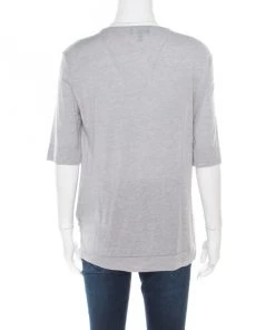 Emporio Armani Grey Modal And Silk Jersey Asymmetric Draped Front Top L For Women -Emporio Armani sale luxury women emporio armani used clothes p183070 004