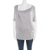 Emporio Armani Grey Modal And Silk Jersey Asymmetric Draped Front Top L For Women