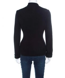 Emporio Armani Black Felted Wool Bow Detail Double Breasted Short Coat M For Women -Emporio Armani sale luxury women emporio armani used clothes p184611 001