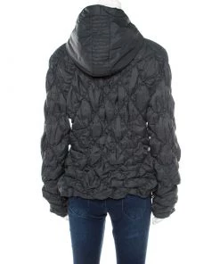 Emporio Armani Olive Green Ruched Diamond Quilted Contrast Piping Hooded Jacket M For Women -Emporio Armani sale luxury women emporio armani used clothes p185763 001