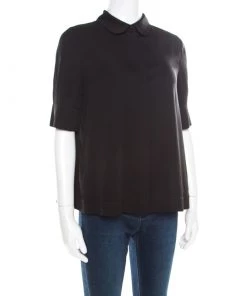 Emporio Armani Emporia Armani Black Silk Peter Pan Collar Short Sleeve Shirt S For Women -Emporio Armani sale luxury women emporio armani used clothes p185894 004