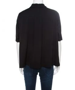 Emporio Armani Emporia Armani Black Silk Peter Pan Collar Short Sleeve Shirt S For Women -Emporio Armani sale luxury women emporio armani used clothes p185894 006