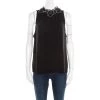 Emporio Armani Black Floral Applique Neck Detail Sleeveless Blouse L For Women -Emporio Armani sale luxury women emporio armani used clothes p193816 006
