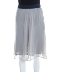 Emporio Armani Grey And Navy Blue Silk A Line Skirt S For Women