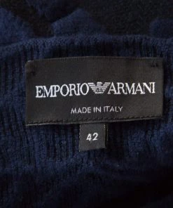 Emporio Armani Navy Blue Paisley Jacquard Patterned Scalloped Sheath Dress M For Women -Emporio Armani sale luxury women emporio armani used clothes p199988 002