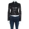 Emporio Armani Black Leather Paneled Cropped Moto Jacket S For Women