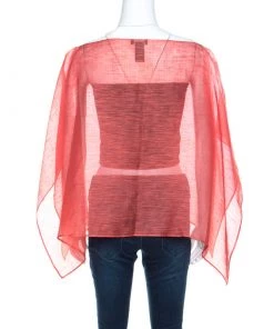 Emporio Armani Tangerine Linen Silk Sheer Poncho M For Women -Emporio Armani sale luxury women emporio armani used clothes p200101 001
