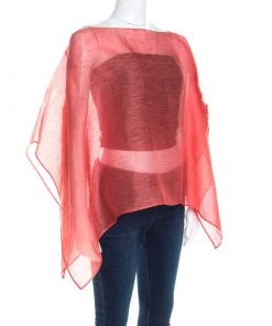 Emporio Armani Tangerine Linen Silk Sheer Poncho M For Women -Emporio Armani sale luxury women emporio armani used clothes p200101 003