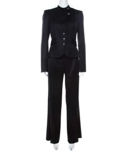 Emporio Armani Black Wool Blend Stand Up Collar Suit M For Women