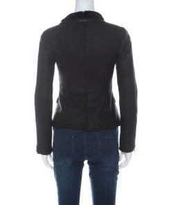 Emporio Armani Black Lamb Skin Shearling Detail Jacket S For Women -Emporio Armani sale luxury women emporio armani used clothes p225648 001