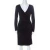 Emporio Armani Navy Blue Knit Ruched Faux Wrap Dress M For Women