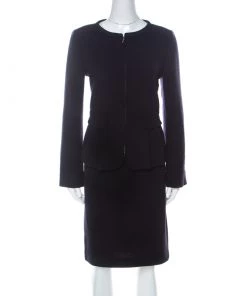 Emporio Armani Navy Blue Wool Zip Front Skirt Suit M For Women