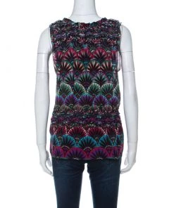Emporio Armani Multicolor Floral Print Silk Elasticized Ruffle Detail Sleeveless Top S For Women -Emporio Armani sale luxury women emporio armani used clothes p233786 002