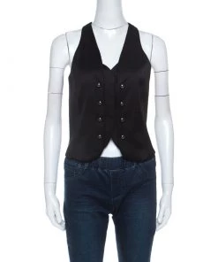Emporio Armani Black Wool Blend Show Button Detail Waist Coat S For Women