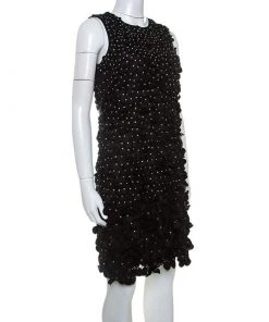 Emporio Armani Black Silk Blend Applique Detail Sleeveless Dress S For Women -Emporio Armani sale luxury women emporio armani used clothes p238270 002