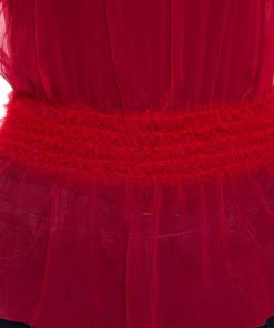 Emporio Armani Red Chiffon Elasticized Ruffle Sheer Sleeveless Top S For Women -Emporio Armani sale luxury women emporio armani used clothes p241282 002