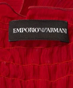 Emporio Armani Red Chiffon Elasticized Ruffle Sheer Sleeveless Top S For Women -Emporio Armani sale luxury women emporio armani used clothes p241282 006