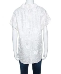 Emporio Armani Ivory Silk Floral Embroidered Top L For Women -Emporio Armani sale luxury women emporio armani used clothes p241743 001