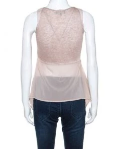 Emporio Armani Dusky Pink Silk Insert Crochet Knit Top XS For Women -Emporio Armani sale luxury women emporio armani used clothes p243114 002