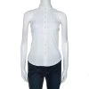 Emporio Armani White Cotton Blend Sleevless Button Front Top S For Women -Emporio Armani sale luxury women emporio armani used clothes p243131 001